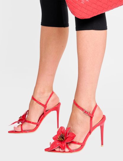 Ondine Red Patent 3D Floral Barely There Stiletto High Heels