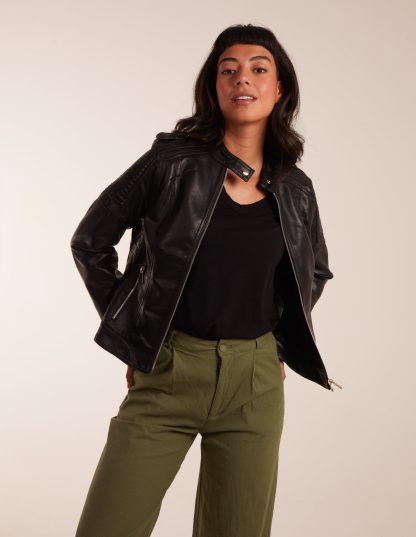 PU Leather Zip Through Biker Jacket - 14 / BLACK