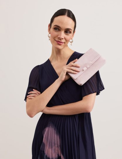 Phase Eight female Suede Clutch Bag - Pink, Pink