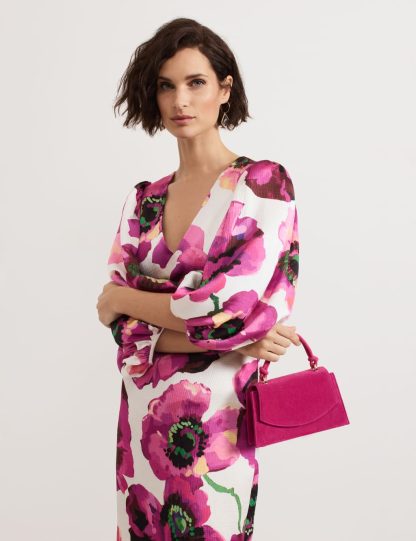 Phase Eight female Suede Top Handle Clutch Bag - Pink, Pink