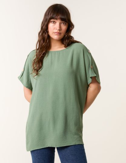 Round Neck Top - S / KHAKI