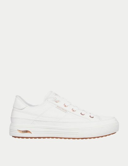 Skechers female Arch Fit Arcade Meet Ya There Canvas Trainers - 6 - White, White,Black,Black Mix,Mauve,Navy,Olive
