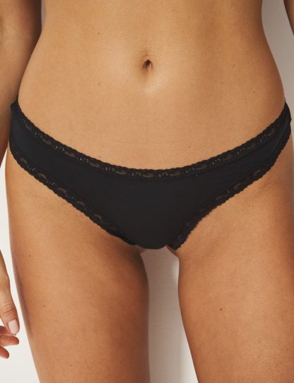 Stripe & Stare Women's 4pk Lace Cuffed Thongs - Black, Black