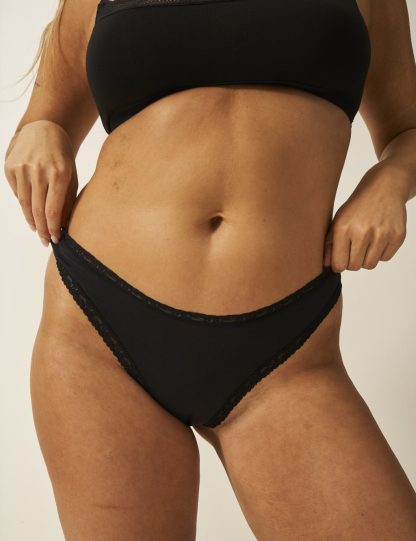 Stripe & Stare female Lace Cuffed Thong - Black, Black
