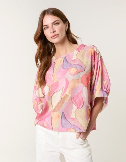 Watercolour Abstract Print Top - ONE / PINK