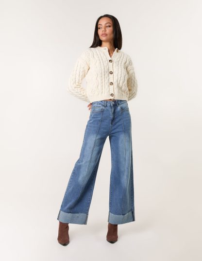 Wide Leg Denim Jeans - 8 / DENIM