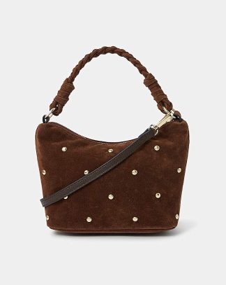 Accessorize Suedette Stud Handbag Chocolate - Accessorize - Size: ONE SIZE