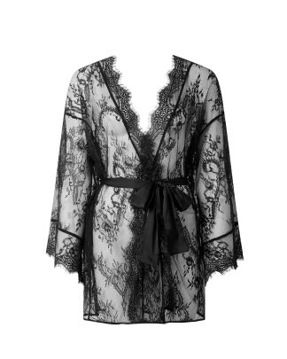 Bluebella Madeline Sheer Lace Kimono Black - S