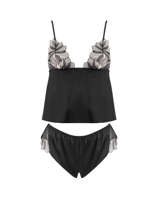 Bluebella Sadiya Satin Sheer Cami and Short Set Black - 6