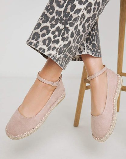Espadrille Ballerina Ankle Strap Wide Taupe - Simply Be - Size: 6