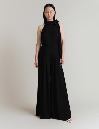 Ghost female Crepe Tie Neck Wide Leg Jumpsuit - XL - Black, Black