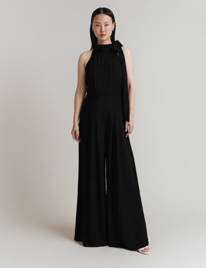 Ghost female Crepe Tie Neck Wide Leg Jumpsuit - XL - Black, Black