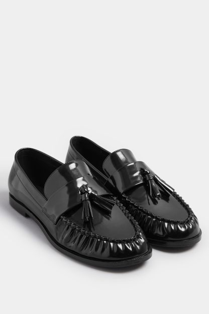 Lts Black Patent Tassel Flat Loafers Standard > 13 Lts | Tall Women's Flats