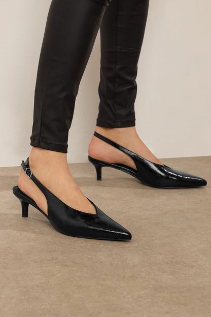 Lts Black Pointed Slingback Kitten Heel Standard > 13 Lts | Tall Women's Heels