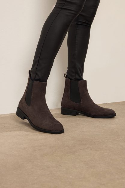 Lts Chocolate Brown Faux Suede Chelsea Ankle Boots In Standard Fit Standard > 8 Lts | Tall Women's Ankle Boots