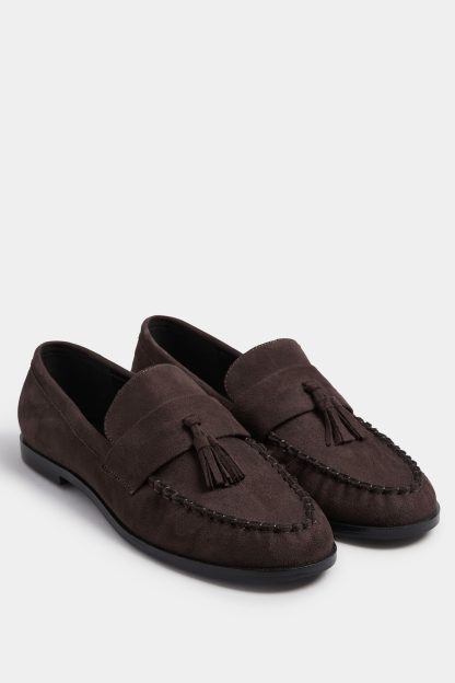 Lts Chocolate Brown Faux Suede Tassel Flat Loafers Standard > 13 Lts | Tall Women's Flats