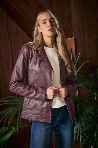 Lts Premium Tall Dark Red Leather Biker Jacket 22-24 Lts | Tall Women's Biker Jackets