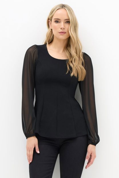 Lts Tall Black Corset Body Mesh Blouse 22-24 Lts | Tall Women's Shirts & Blouses