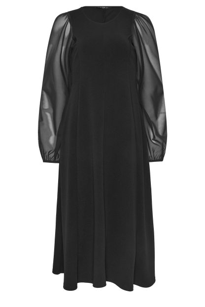 Lts Tall Black Mesh Sleeve Midi Dress 22-24 Lts | Tall Women's Maxi Dresses