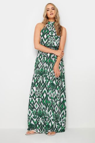 Lts Tall Green Aztec Print Halterneck Dress 12 Lts | Tall Women's Maxi Dresses