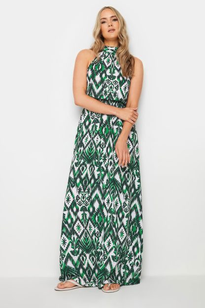 Lts Tall Green Aztec Print Halterneck Dress 8 Lts | Tall Women's Maxi Dresses
