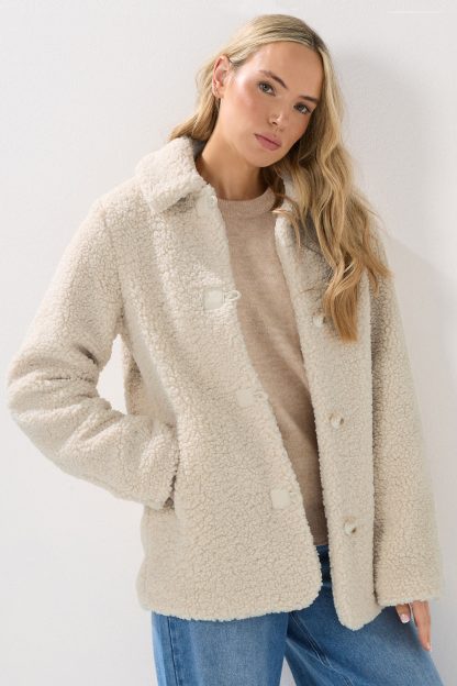 Lts Tall Ivory White Borg Button Through Jacket 20 Lts | Tall Women's Jackets