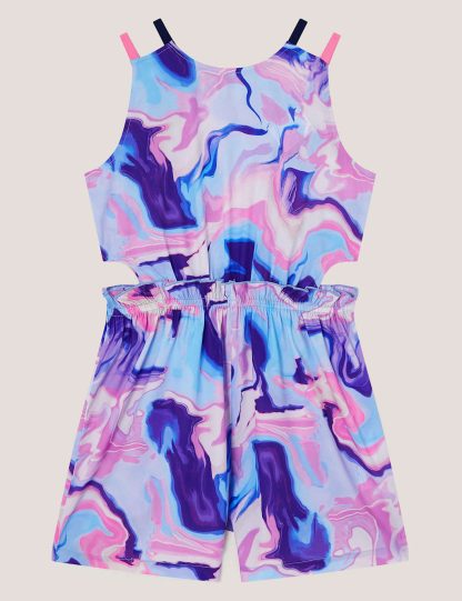 Monsoon Female Patterned Sleeveless Playsuit (7-14 Yrs) - 9-10Y - Blue, Blue