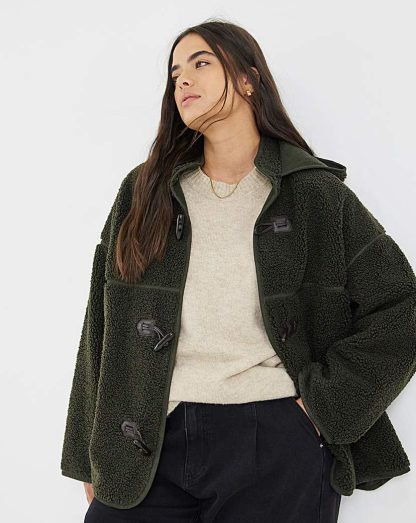 Moss Green Hooded Teddy Duffel Coat