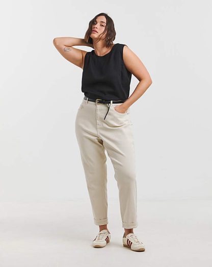 Off White Loose Mom Jeans White - Simply Be - Size: 16R