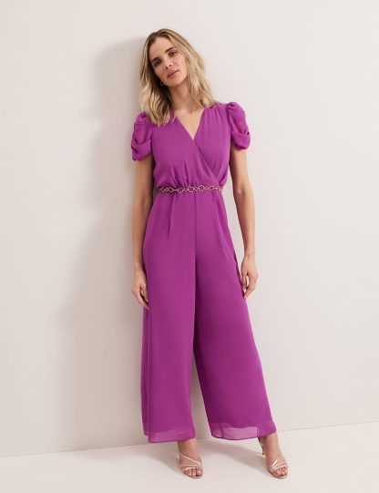 Phase Eight female Belted Wide Leg Jumpsuit - 14 - Purple, Purple