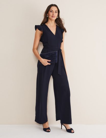 Phase Eight female Frill Detail Short Sleeve Jumpsuit - 16 - Navy, Navy