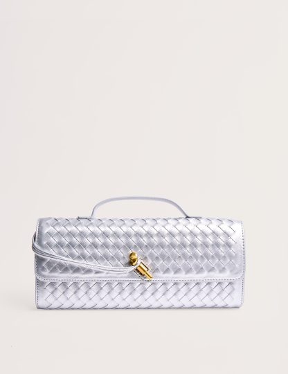 The Rose Metallic Silver Weave Rectangle Clutch Bag