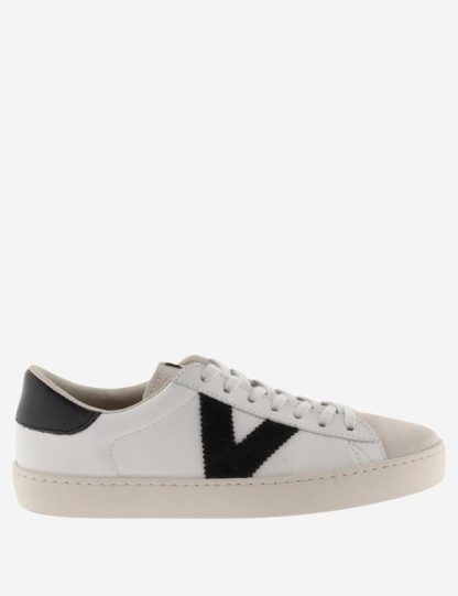 Victoria female Berlin Leather Side Detail Trainers - 5 - Black/White, Navy/White,Black/White,Beige,White Mix,Coral Mix