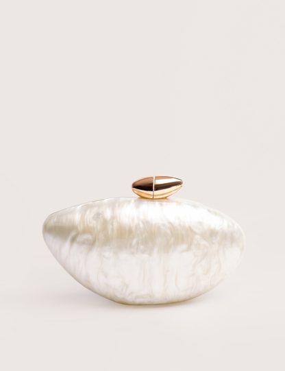 Violet Cream Marble Oval Clutch Bag Cream