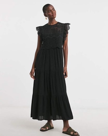 Broderie 2 - in - 1 Maxi Dress Black - JD Williams - Size: 10