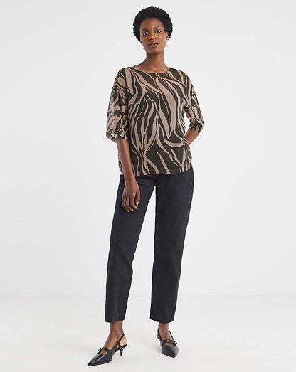 Chiffon Boxy Top Brown Print - JD Williams - Size: 10