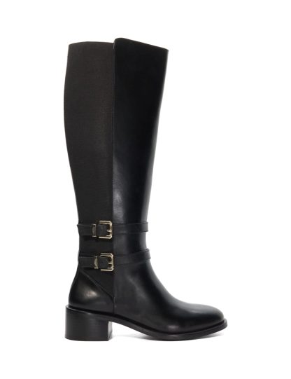 Dune London Women's Leather Double Buckle Knee High Boots - 3 - Black, Black