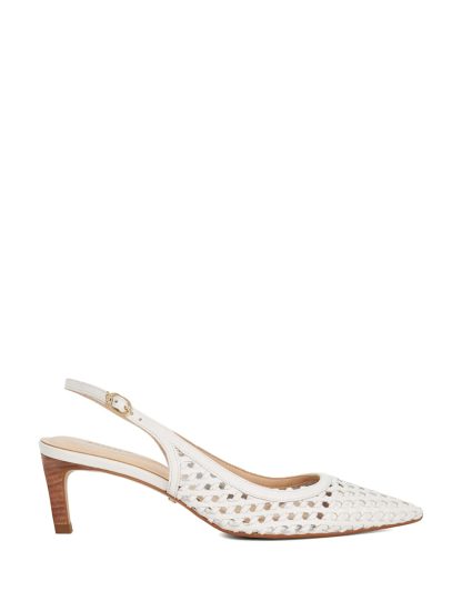 Dune London Women's Leather Woven Kitten Heel Slingback Shoes - 3 - White, White,Tan