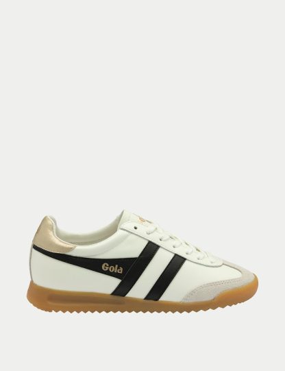 Gola Women's Torpedo Leather Trainers - 6 - White/Black, Multi,White Mix,White/Black