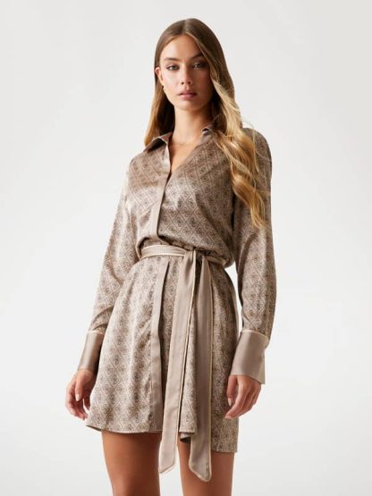 Guess Satin 4G Logo Wrap Dress