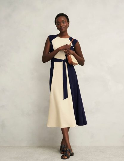 Hobbs Women's Colour Block Midi Skater Dress - 12REG - Navy Mix, Navy Mix