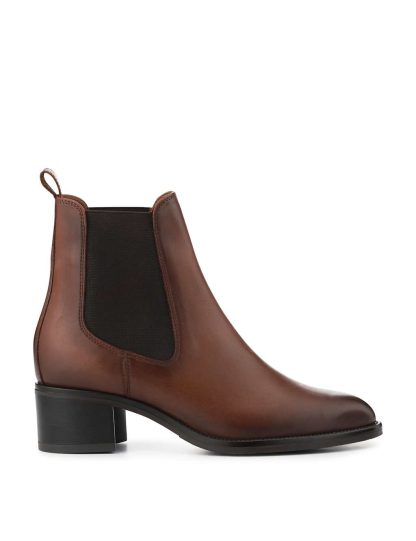 Jones Bootmaker Women's Leather Block Heel Chelsea Boots - 7 - Brown, Brown