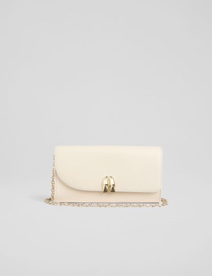Lk Bennett Women's Leather Chain Strap Curve Clutch Bag - Cream, Cream