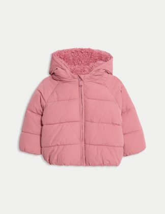 M&S Collection Girls Hooded Midweight Padded Coat (0-3 Yrs) - 12-18 - Red, Red