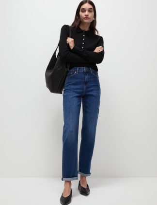 M&S Collection Women's Boyfriend Ankle Grazer Jeans - 18LNG - Dark Indigo, Light Cream,Black,Dark Indigo,Denim,Light Indigo Mix