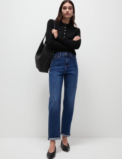 M&S Collection Women's Boyfriend Ankle Grazer Jeans - 18LNG - Dark Indigo, Light Cream,Black,Dark Indigo,Denim,Light Indigo Mix