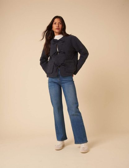 Nobody's Child Women's Pure Lyocell Tie Front Quilted Bomber Jacket - Navy, Navy