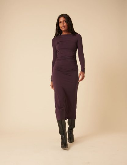 Nobody's Child Women's Ruched Midi Bodycon Dress - 16 - Purple, Purple