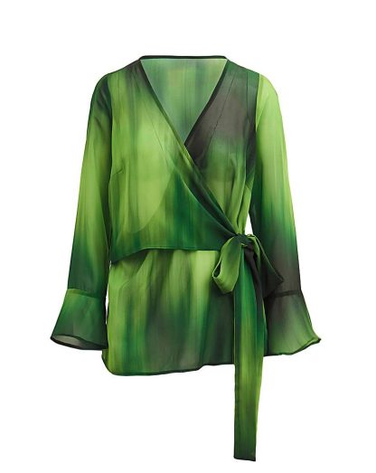 Sheer Chiffon Wrap Top Green Print - JD Williams - Size: 10