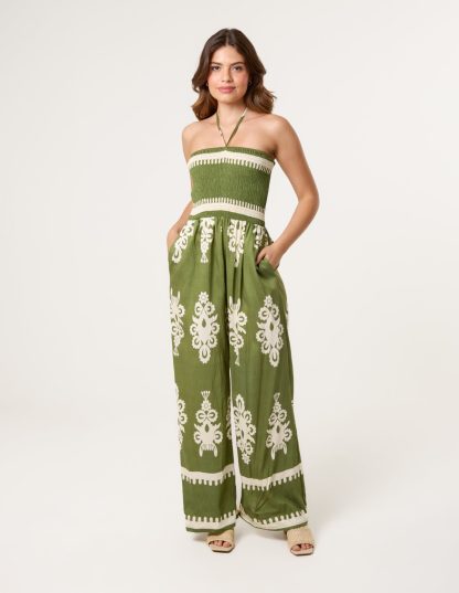 Strapless Shirred Waist Jumpsuit - S/M / KHAKI